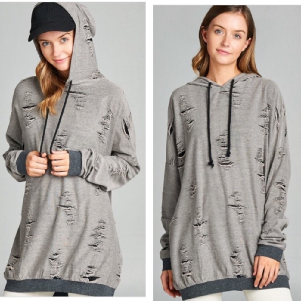 Distressed Slouch Style Pullover Hoodie